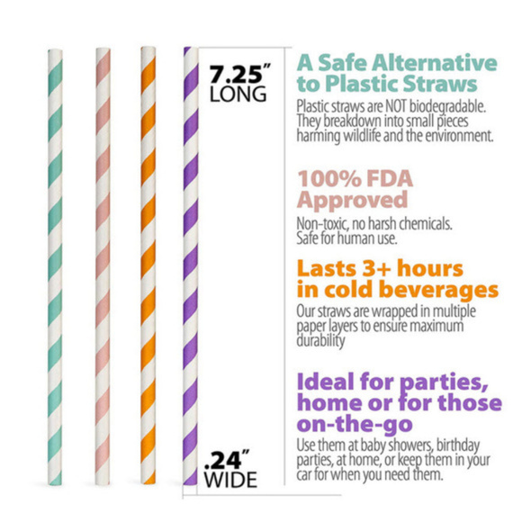 striped pastel Biodegradable paper party straws - Picture 4 of 7